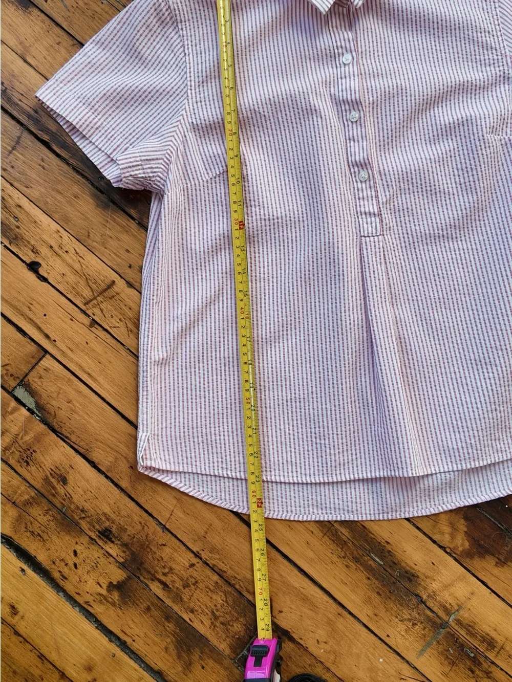 L.L Bean Pink & White Striped Seersucker Short Sleeve Popover Shirt - Picture 7 of 9